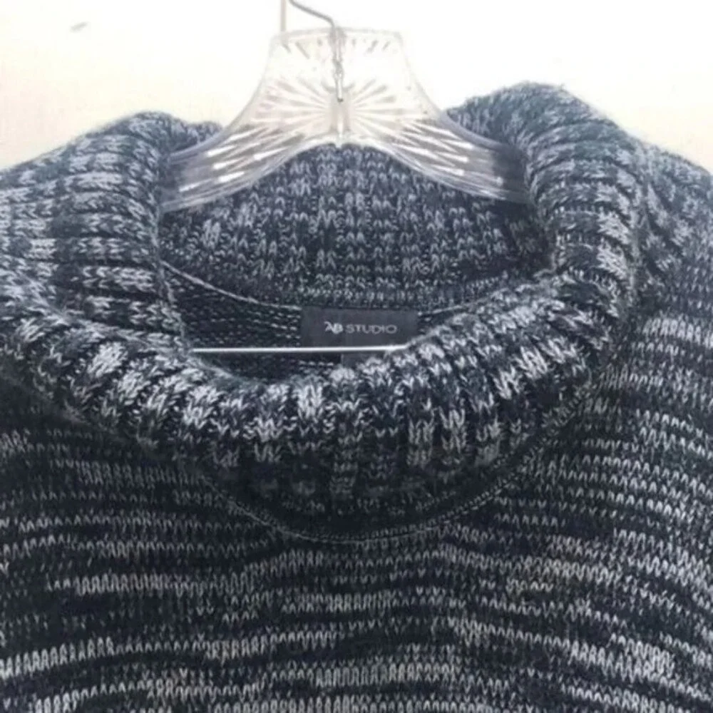 AB Studio XS Black Gray Cowl Neck Long‎ Sleeve Sweater Dress Knit Mini